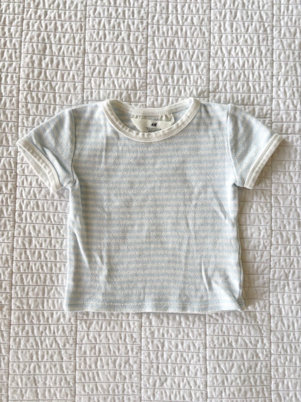 H&M Pointelle Ringer Tee Light Blue and White Stripes - Toddler Girl Size 2T